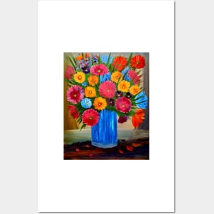 Stunning boutique of abstract flowers in a blue  vase . Posters and Art